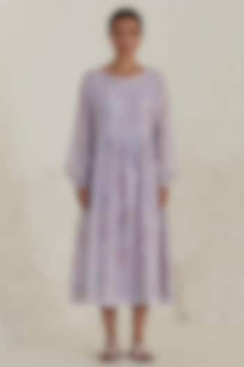 Mauve Handwoven Silk Modal Floral Printed Midi Summer Dress by Surmaye at Pernia's Pop Up Shop