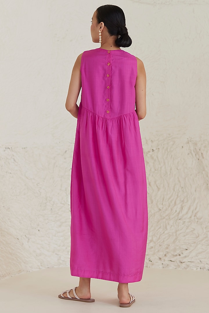 Pink Handwoven Silk Modal Maxi Summer Dress by Surmaye at Pernia's Pop Up Shop