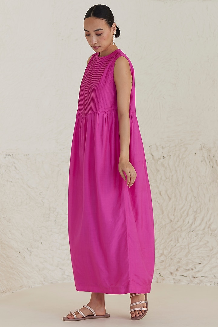 Pink Handwoven Silk Modal Maxi Summer Dress by Surmaye at Pernia's Pop Up Shop