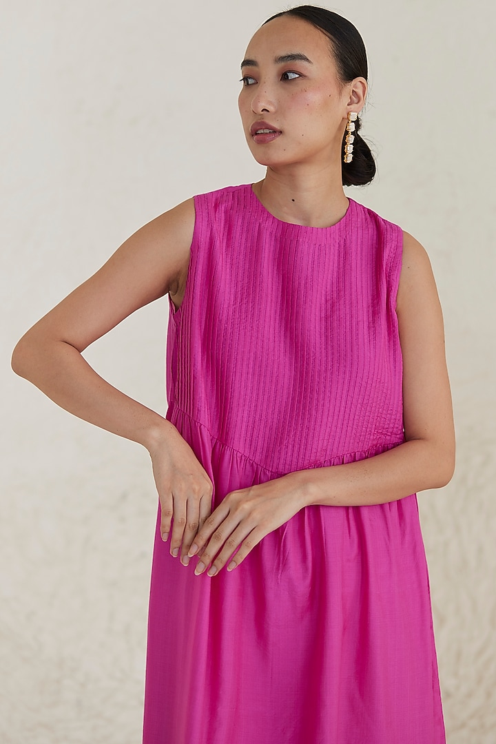 Pink Handwoven Silk Modal Maxi Summer Dress by Surmaye at Pernia's Pop Up Shop