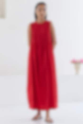 Red Handwoven Silk Modal Maxi Summer Dress by Surmaye at Pernia's Pop Up Shop