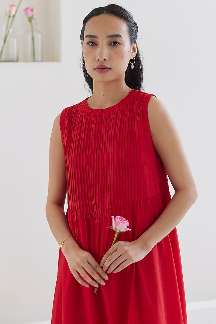 Red Handwoven Silk Modal Maxi Summer Dress by Surmaye at Pernia's Pop Up Shop