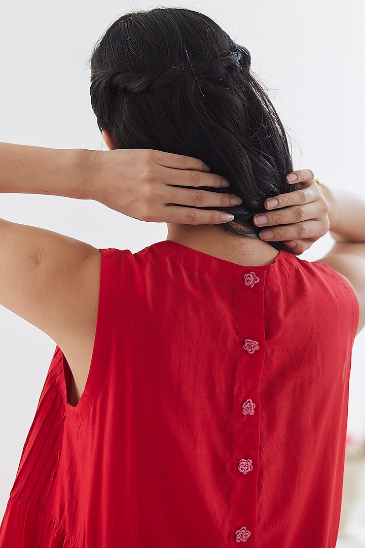 Red Handwoven Silk Modal Maxi Summer Dress by Surmaye at Pernia's Pop Up Shop
