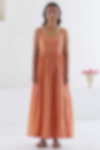 Orange Handwoven Silk Modal Striped Maxi Summer Dress by Surmaye at Pernia's Pop Up Shop