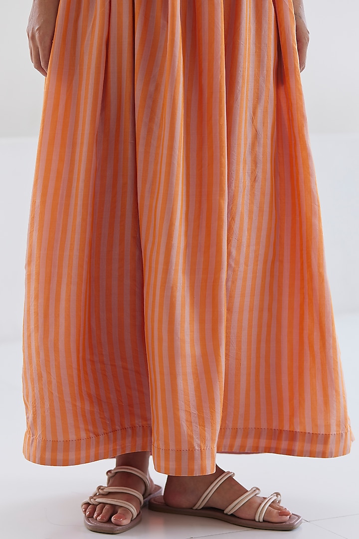 Orange Handwoven Silk Modal Striped Maxi Summer Dress by Surmaye at Pernia's Pop Up Shop