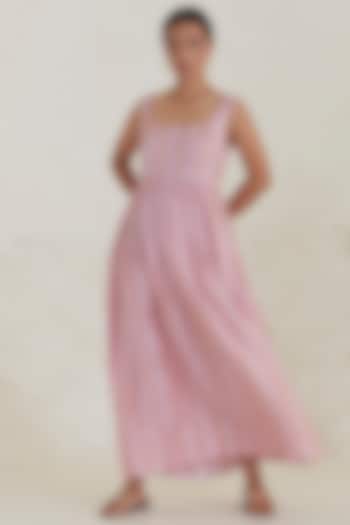 Pink Handwoven Silk Modal Striped Maxi Summer Dress by Surmaye at Pernia's Pop Up Shop