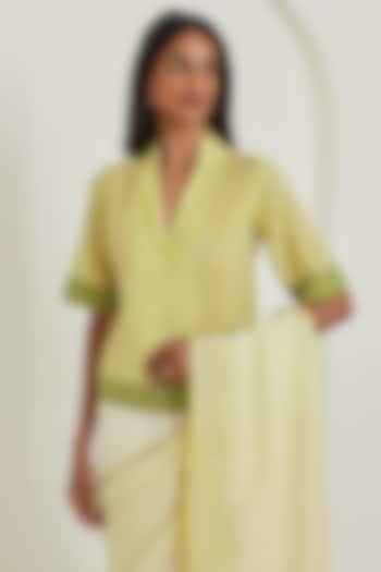 Lime Handwoven Silk Khadi Checkered Blouse by Surmaye at Pernia's Pop Up Shop