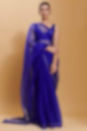 Blue Handwoven Organza Silk Jamdani Party Wear Saree by Surmaye at Pernia's Pop Up Shop