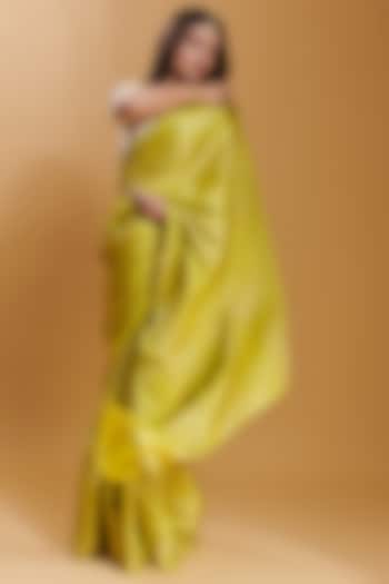 Yellow Handwoven Mulberry Silk Satin Party Wear Saree by Surmaye at Pernia's Pop Up Shop