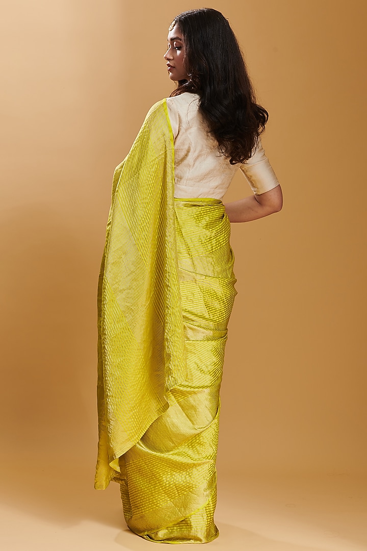 Yellow Handwoven Mulberry Silk Satin Party Wear Saree by Surmaye at Pernia's Pop Up Shop
