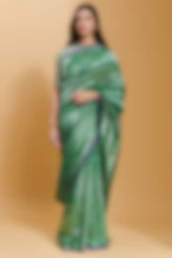 Green Handwoven Mulberry Silk Party Wear Saree by Surmaye at Pernia's Pop Up Shop