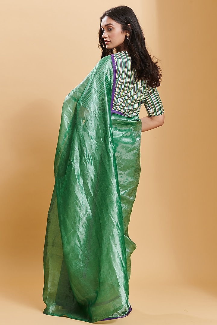 Green Handwoven Mulberry Silk Party Wear Saree by Surmaye at Pernia's Pop Up Shop