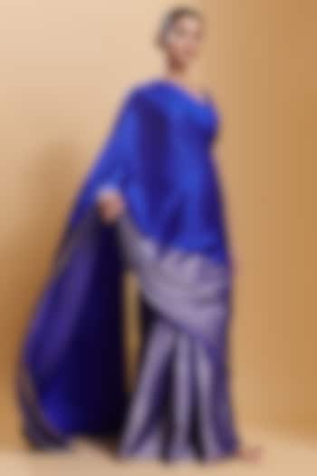 Blue Handwoven Mulberry Silk Satin Party Wear Saree by Surmaye at Pernia's Pop Up Shop