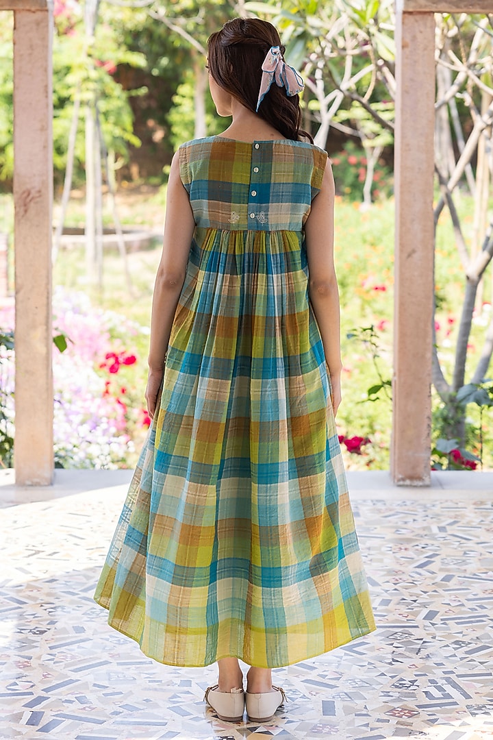Multi-Colored Handwoven Fine Silk Khadi Embroidered Vacation Dress by Surmaye at Pernia's Pop Up Shop