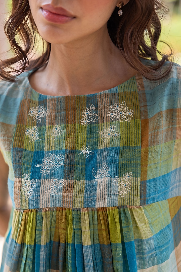 Multi-Colored Handwoven Fine Silk Khadi Embroidered Vacation Dress by Surmaye at Pernia's Pop Up Shop