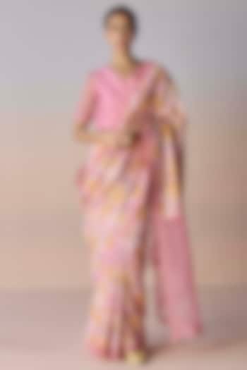 Pink Handwoven Organza Mulberry Silk Floral Printed Party Wear Saree by Surmaye at Pernia's Pop Up Shop
