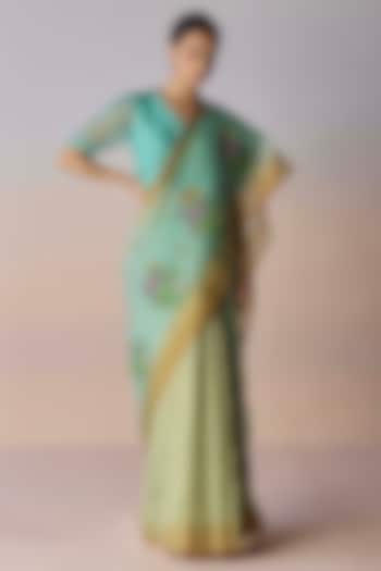 Sea Green Handwoven Organza Mulberry Silk Jamdani Motif Wedding Saree by Surmaye at Pernia's Pop Up Shop