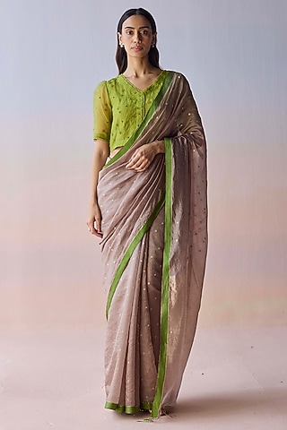 Brown Handwoven Organza Mulberry Silk Saree by Surmaye