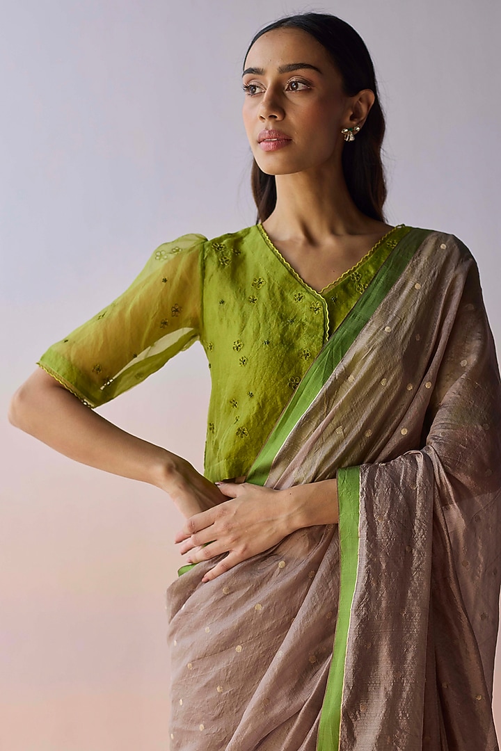 Brown Handwoven Organza Mulberry Silk Party Wear Saree by Surmaye at Pernia's Pop Up Shop