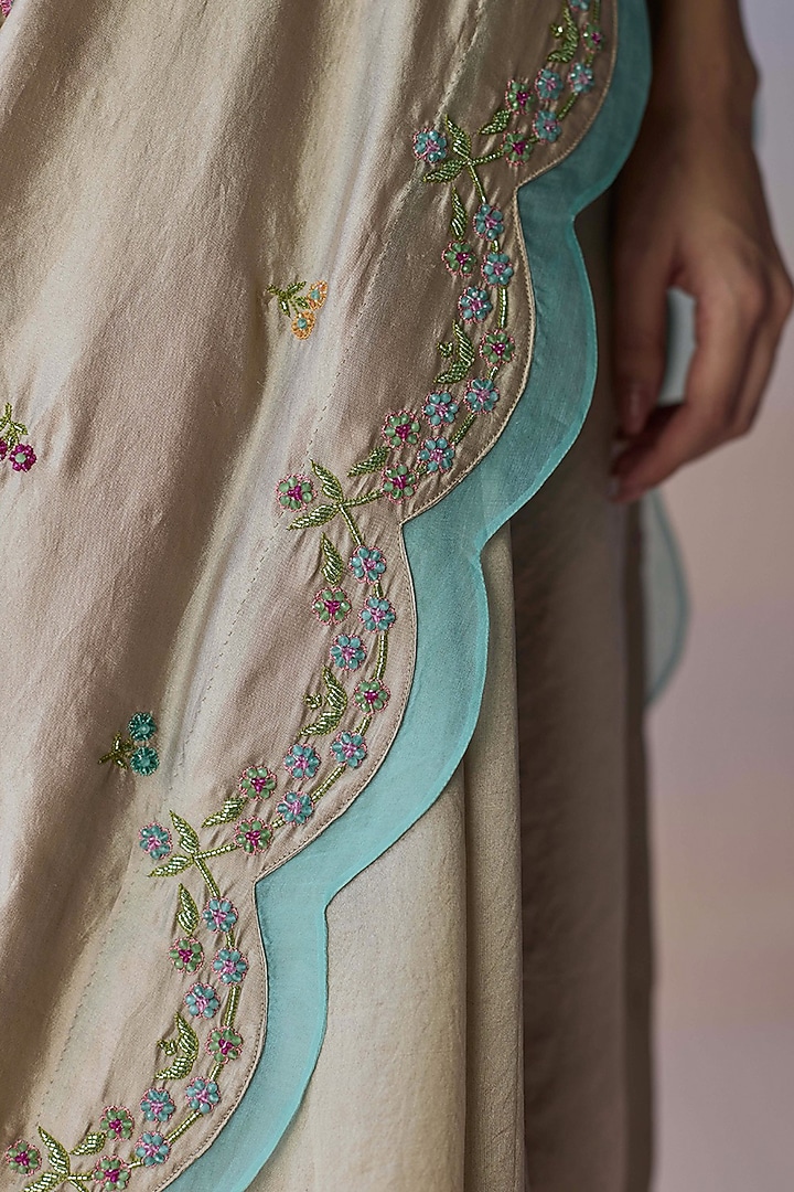Beige Handwoven Organza Mulberry Silk Hand Embroidered Wedding Saree by Surmaye at Pernia's Pop Up Shop