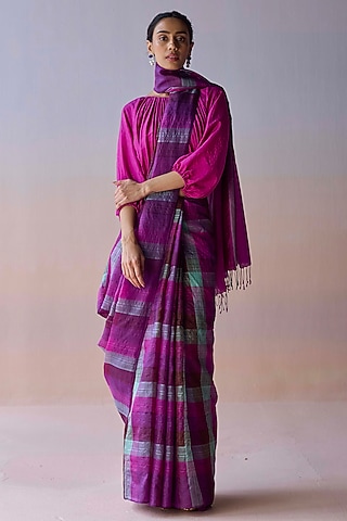 Multi-Colored Handwoven Kota Silk Checkered Saree by Surmaye