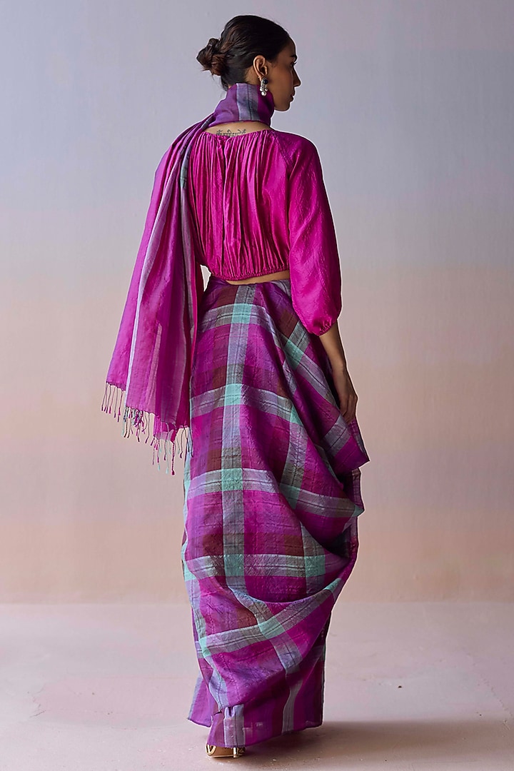 Multi-Colored Handwoven Kota Silk Checkered Party Wear Saree by Surmaye at Pernia's Pop Up Shop