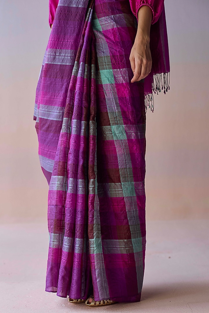 Multi-Colored Handwoven Kota Silk Checkered Party Wear Saree by Surmaye at Pernia's Pop Up Shop