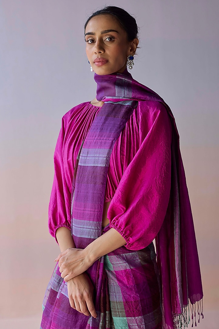 Multi-Colored Handwoven Kota Silk Checkered Party Wear Saree by Surmaye at Pernia's Pop Up Shop