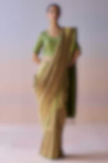 Gold & Green Handwoven Mulberry Silk Zari Party Wear Saree by Surmaye at Pernia's Pop Up Shop