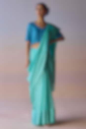 Blue Handwoven Organza Mulberry Silk Party Wear Saree by Surmaye at Pernia's Pop Up Shop