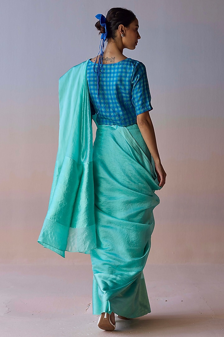 Blue Handwoven Organza Mulberry Silk Party Wear Saree by Surmaye at Pernia's Pop Up Shop