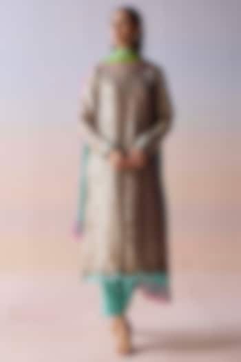 Beige Organza Mulberry Silk Hand Embroidered Kurta Set by Surmaye at Pernia's Pop Up Shop