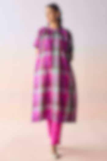 Multi-Colored Handwoven Kota Silk Checkered Kurta Set by Surmaye at Pernia's Pop Up Shop