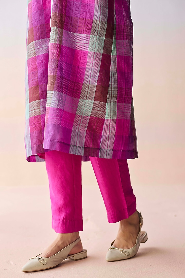 Multi-Colored Handwoven Kota Silk Checkered Kurta Set by Surmaye at Pernia's Pop Up Shop