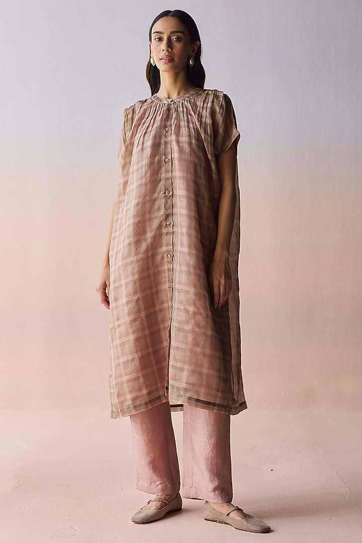 Brown Handwoven Kota Silk Kurta Set by Surmaye at Pernia's Pop Up Shop