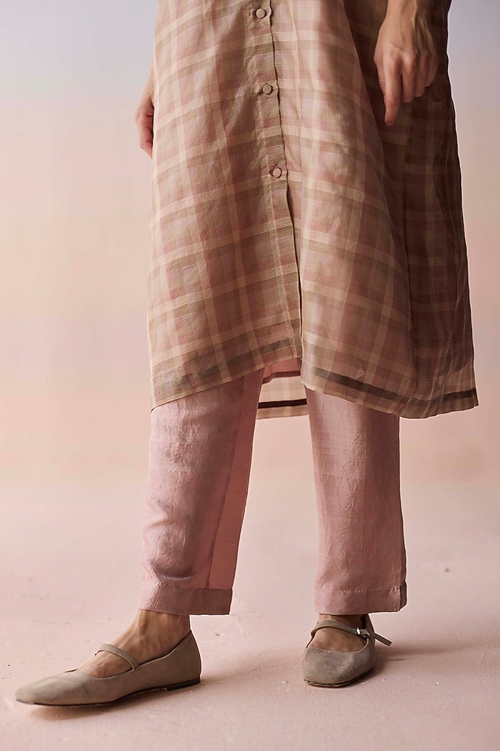Brown Handwoven Kota Silk Kurta Set by Surmaye at Pernia's Pop Up Shop