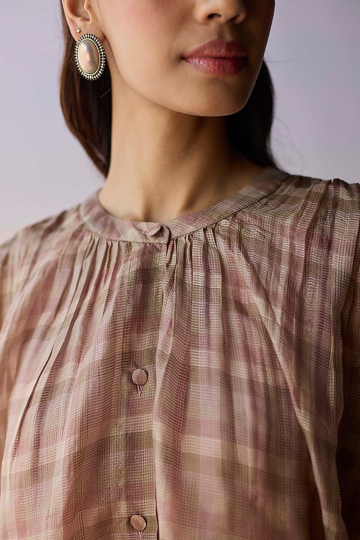 Brown Handwoven Kota Silk Kurta Set by Surmaye at Pernia's Pop Up Shop