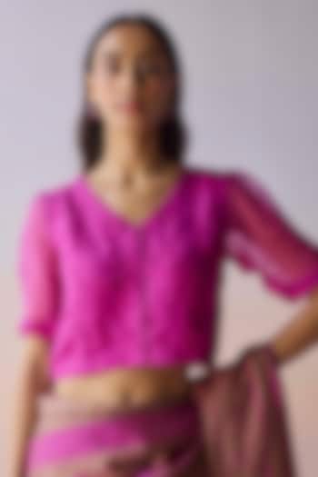 Pink Handwoven Organza Silk Floral Cutwork Blouse by Surmaye at Pernia's Pop Up Shop