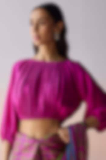 Pink Handspun Malda Silk Ruched Blouse by Surmaye at Pernia's Pop Up Shop