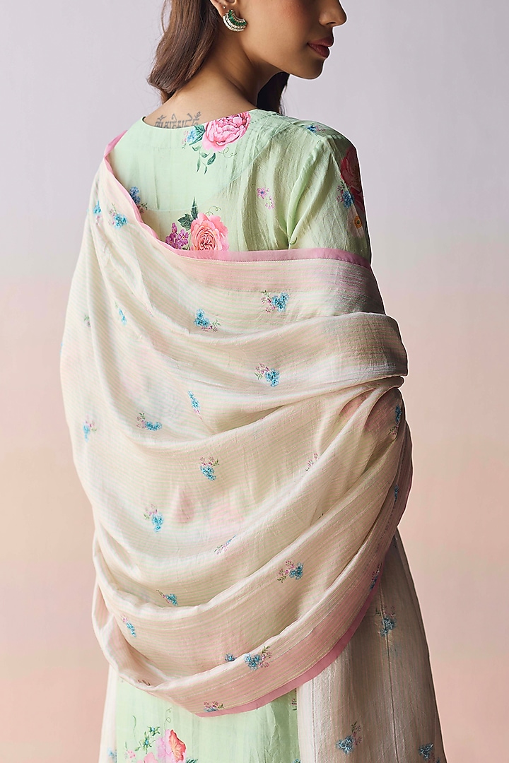 Pink Handwoven Mulberry Silk Striped Dupatta by Surmaye at Pernia's Pop Up Shop