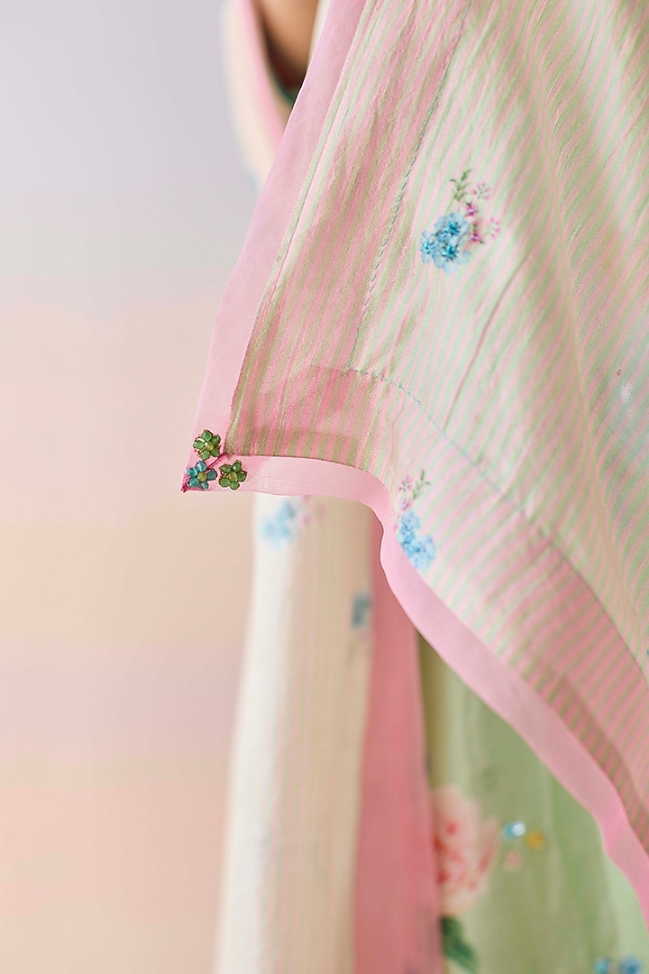 Pink Handwoven Mulberry Silk Striped Dupatta by Surmaye at Pernia's Pop Up Shop