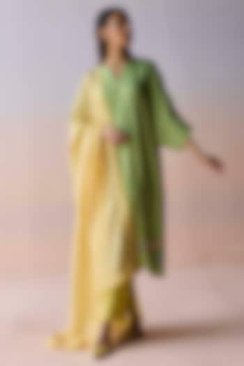 Yellow Handwoven Mulberry Silk Striped Dupatta by Surmaye at Pernia's Pop Up Shop