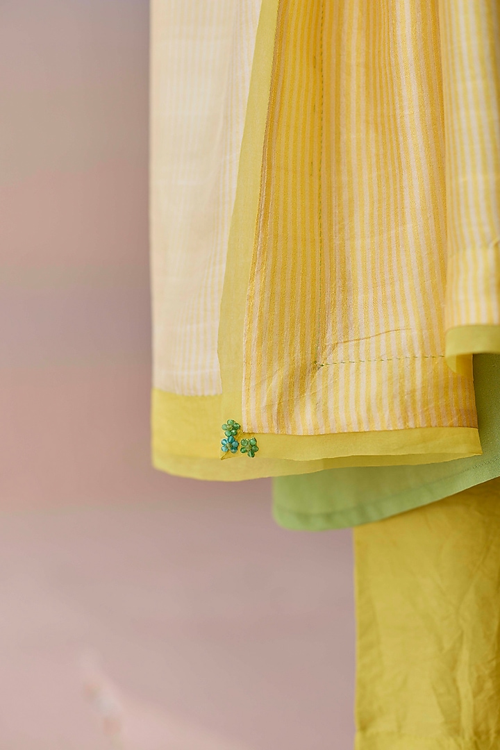 Yellow Handwoven Mulberry Silk Striped Dupatta by Surmaye at Pernia's Pop Up Shop