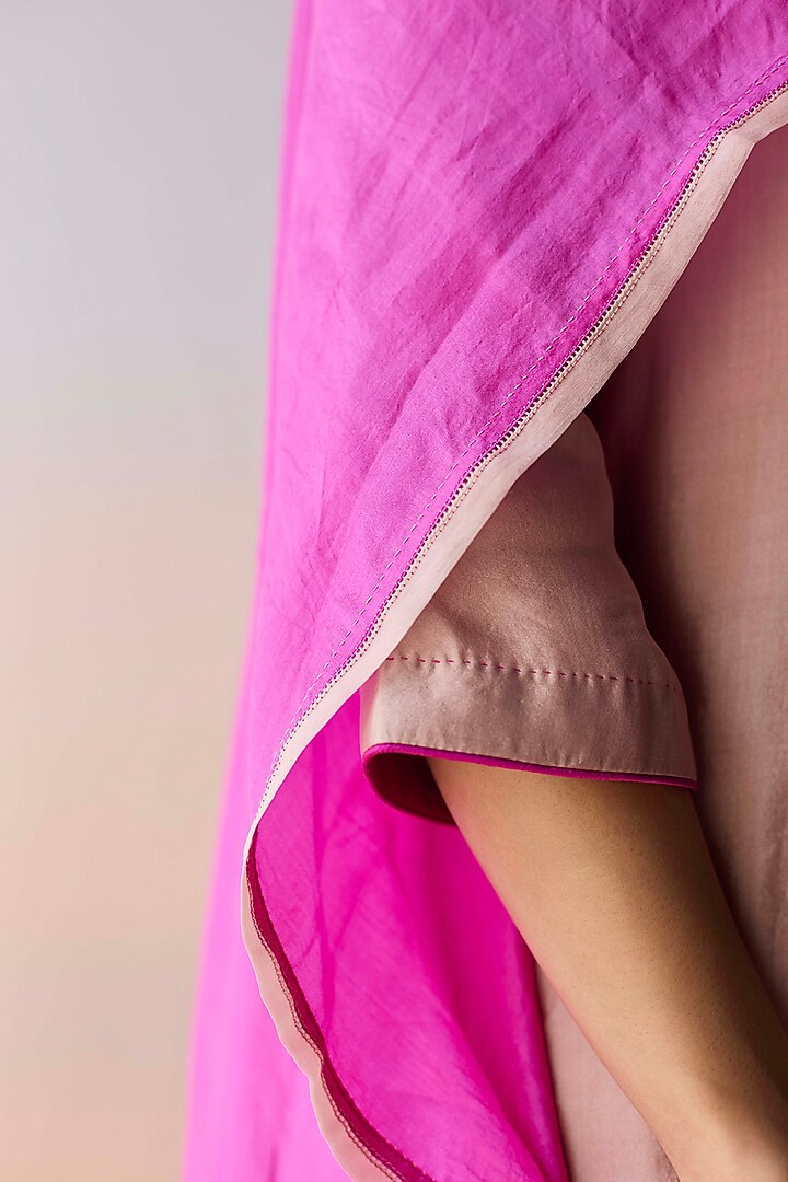 Pink Handwoven Mulberry Silk Dupatta by Surmaye at Pernia's Pop Up Shop