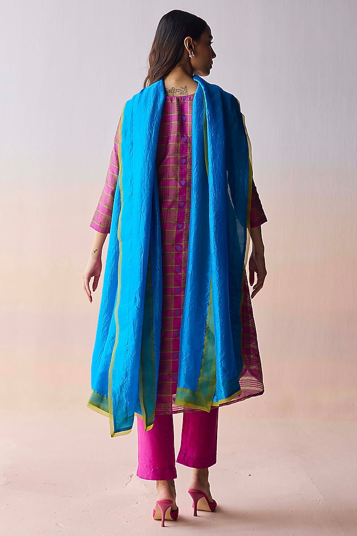 Blue Handwoven Mulberry Silk Dupatta by Surmaye at Pernia's Pop Up Shop