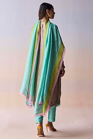Blue Handwoven Mulberry Silk Dupatta by Surmaye