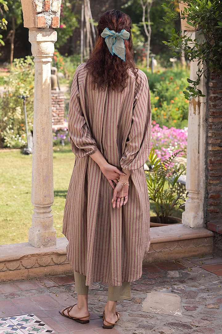 Brown Handwoven Cotton Striped Kurta Set by Surmaye at Pernia's Pop Up Shop