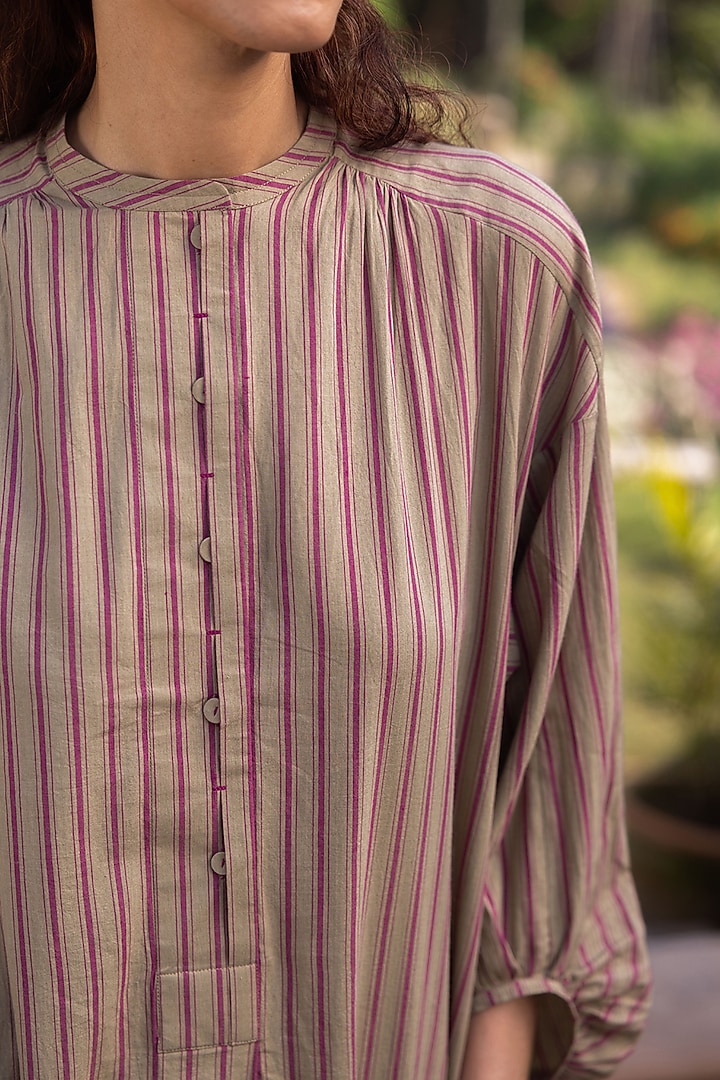 Brown Handwoven Cotton Striped Kurta Set by Surmaye at Pernia's Pop Up Shop