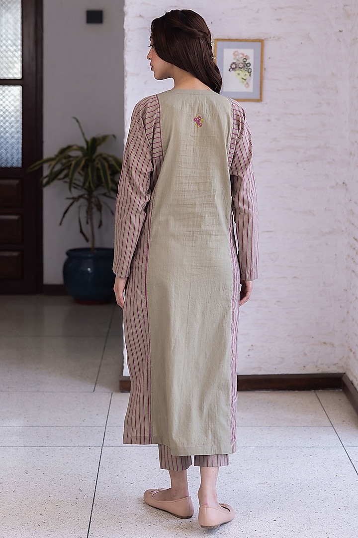 Brown Handwoven Cotton Hand Embroidered Kurta Set by Surmaye at Pernia's Pop Up Shop