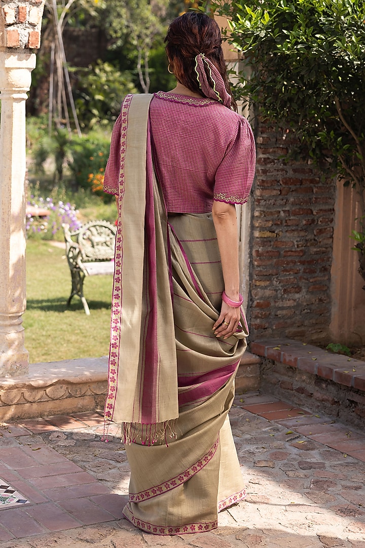 Pink Handwoven Fine Silk Khadi Embroidered Blouse by Surmaye at Pernia's Pop Up Shop